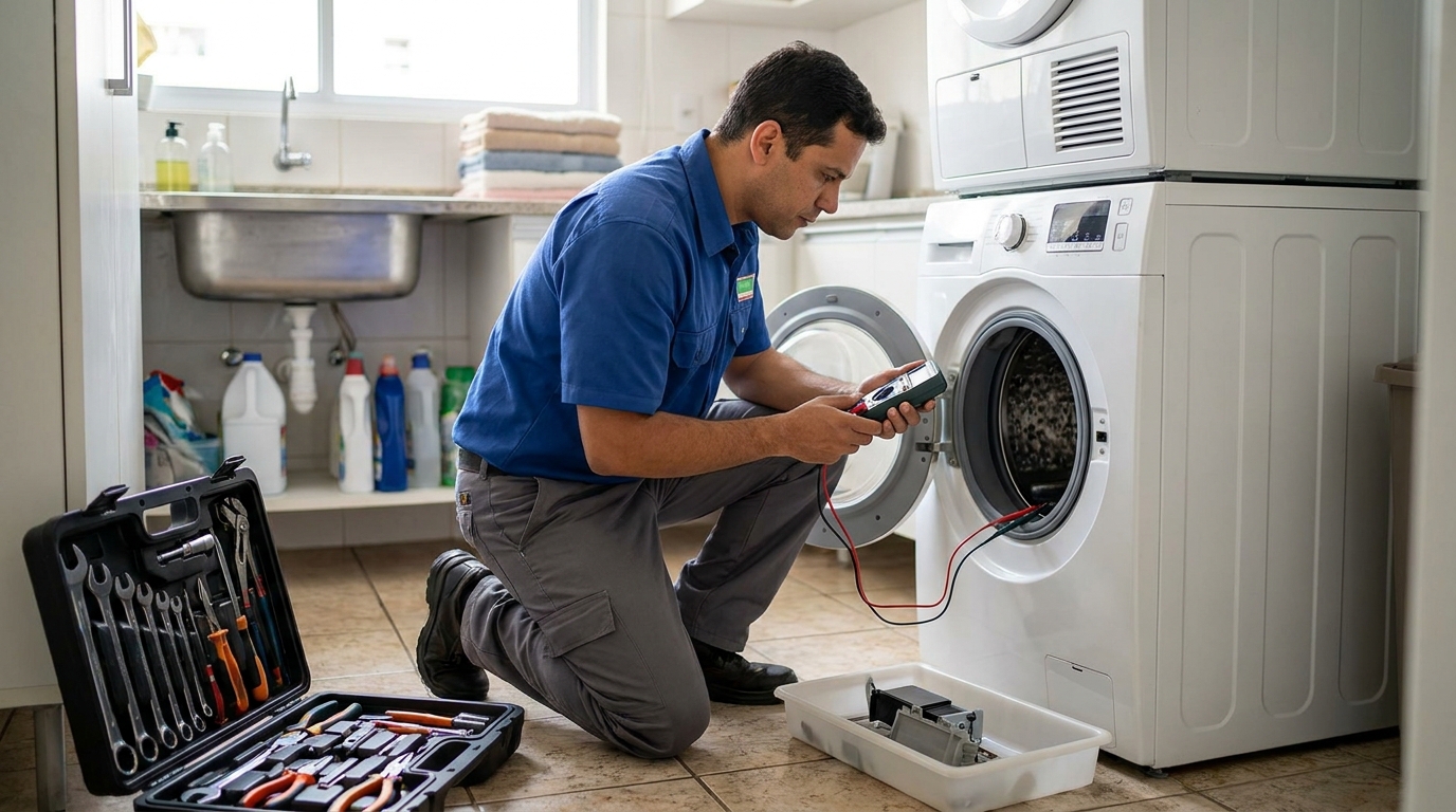 Reparo em placa eletrônica de máquina lava e seca no Floramar, Belo Horizonte‑MG